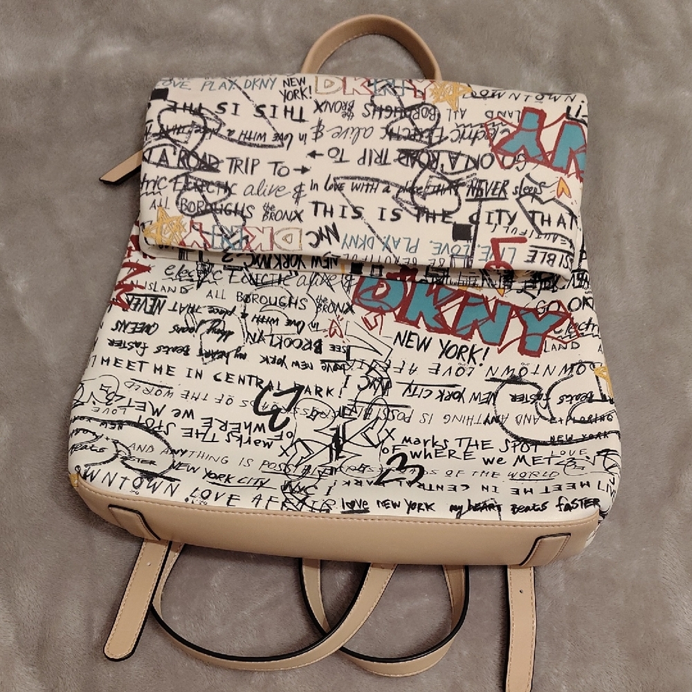 DKNY White and Black Graffiti Backpack